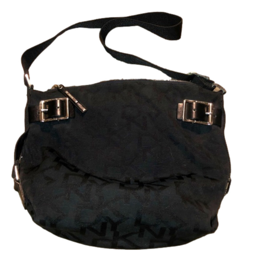 Dkny Canvas Monogram & Leather Crossbody Bag Adjustable Strap Silver Hardware